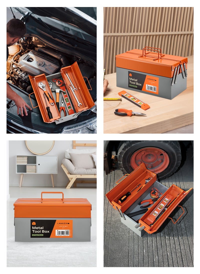 LAWAZIM - 2-Tray Metal Tool Box - 35cm, 14 Inch - Foldable Large-Capacity Portable Upward Folding Organizer with Durable Steel, Rust-Proof, Weather-Resistant Design - Ideal for Garage, Workshop, Construction, and DIY - Image 1