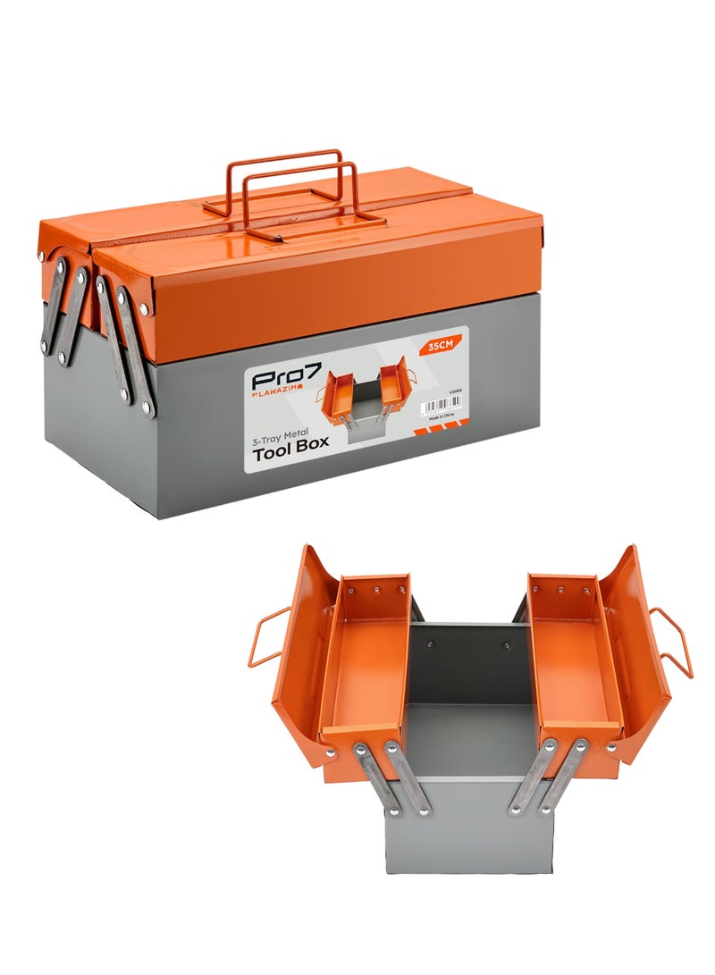 LAWAZIM Pro7 2-Tray Metal Tool Box - 35cm, 14 Inch - Foldable Large-Capacity Portable Upward Folding Organizer with Durable Steel, Rust-Proof, Weather-Resistant Design - Ideal for Garage, Workshop, Construction, and DIY - Image 1