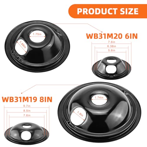 MIFLUS Electric Stove Burner Drip Pans WB31M19(8”) WB31M20(6”) Electric Stove Top Burner Replacement WB30M1(6") WB30M2(8") Compatible for G-E Hot-point Ken-more General Electric Stove Parts by MIFLUS - Image 2
