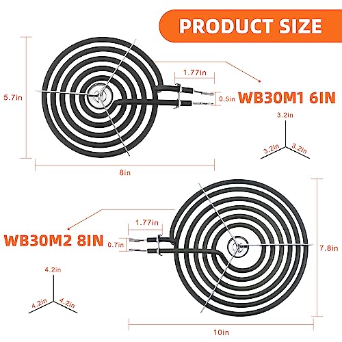 MIFLUS Electric Stove Burner Drip Pans WB31M19(8”) WB31M20(6”) Electric Stove Top Burner Replacement WB30M1(6") WB30M2(8") Compatible for G-E Hot-point Ken-more General Electric Stove Parts by MIFLUS - Image 3