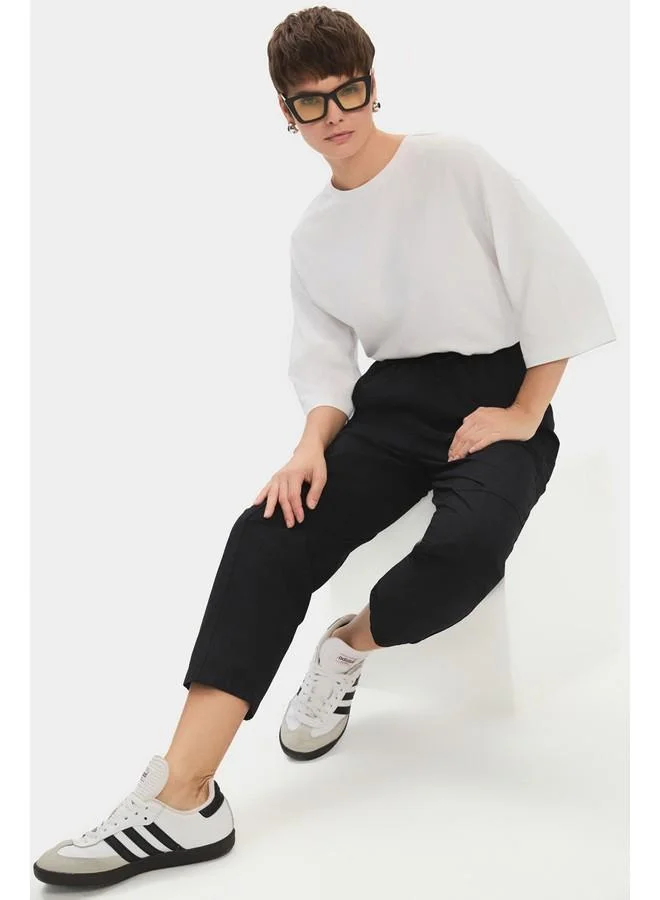 JUNE June Women 100% Cotton Elastic Waist Pocket Detailed Trouser Black