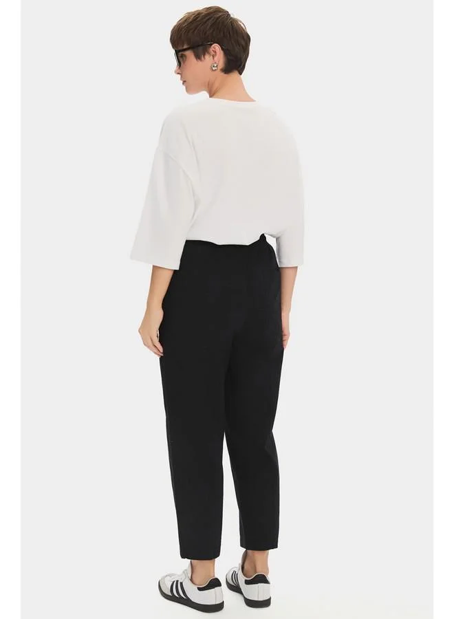 JUNE June Women 100% Cotton Elastic Waist Pocket Detailed Trouser Black