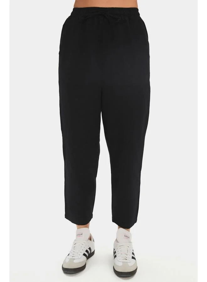 JUNE June Women 100% Cotton Elastic Waist Pocket Detailed Trouser Black