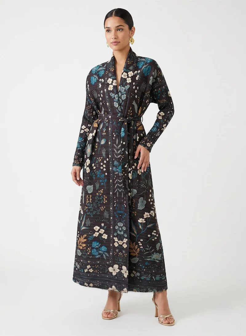 Khizana Textured Abaya With Print