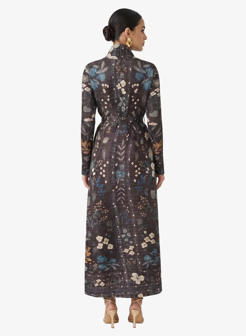 Khizana Textured Abaya With Print