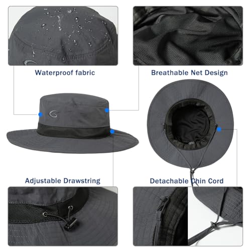TOPEX Mens Wide Brim Mesh Sun Hat XL XXL SPF UV Boonie Bucket Summer Golf Hiking Safari Fishing Extra Large Size 8 24" Dark Grey - Image 3