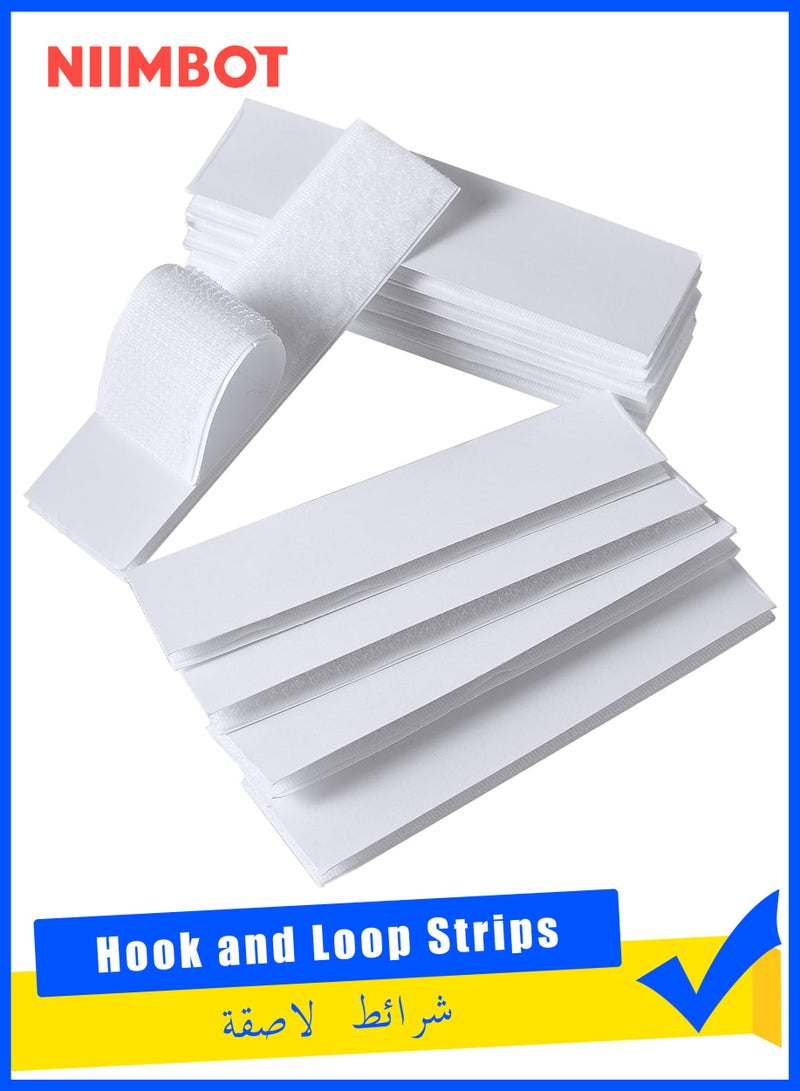 NIIMBOT 20 Sets Hook and Loop Strips with Adhesive - 3x10 cm - Strong Back Adhesive Fasteners Tape for Home or Office Use Replaces Holes and Screws, White - Image 1