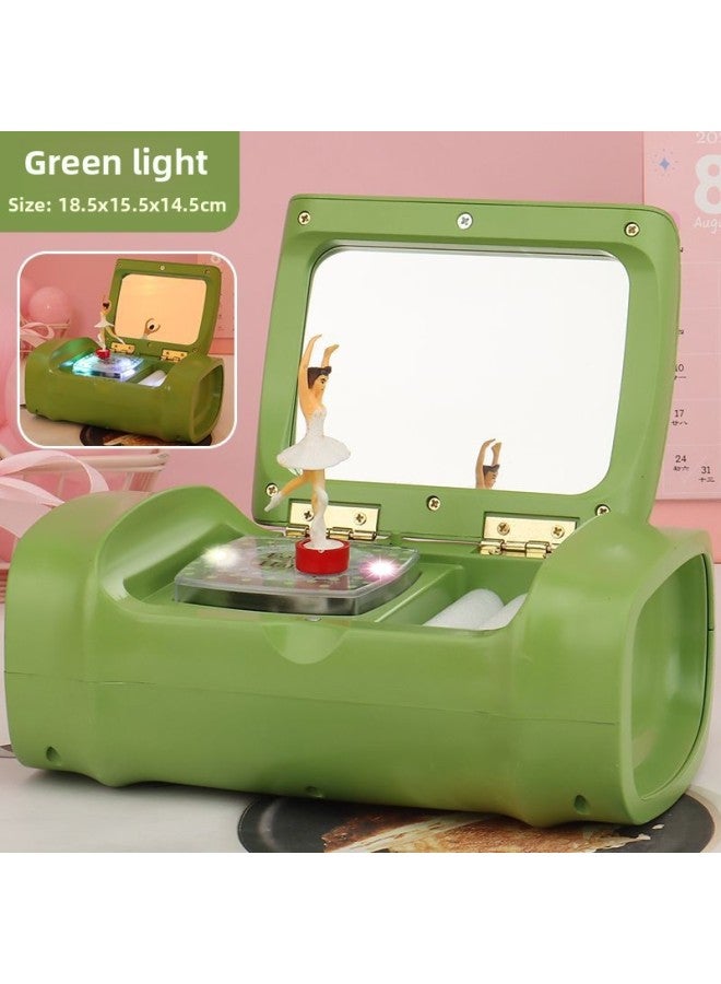 Colorful Lighting Handbag Jewelry Storage Music Box Dancing Girl Birthday Gift Children's Day Gift Music Box-Color:777A (green Bear With Light)-Dimensions:18x15.5x14.5cm - Image 1