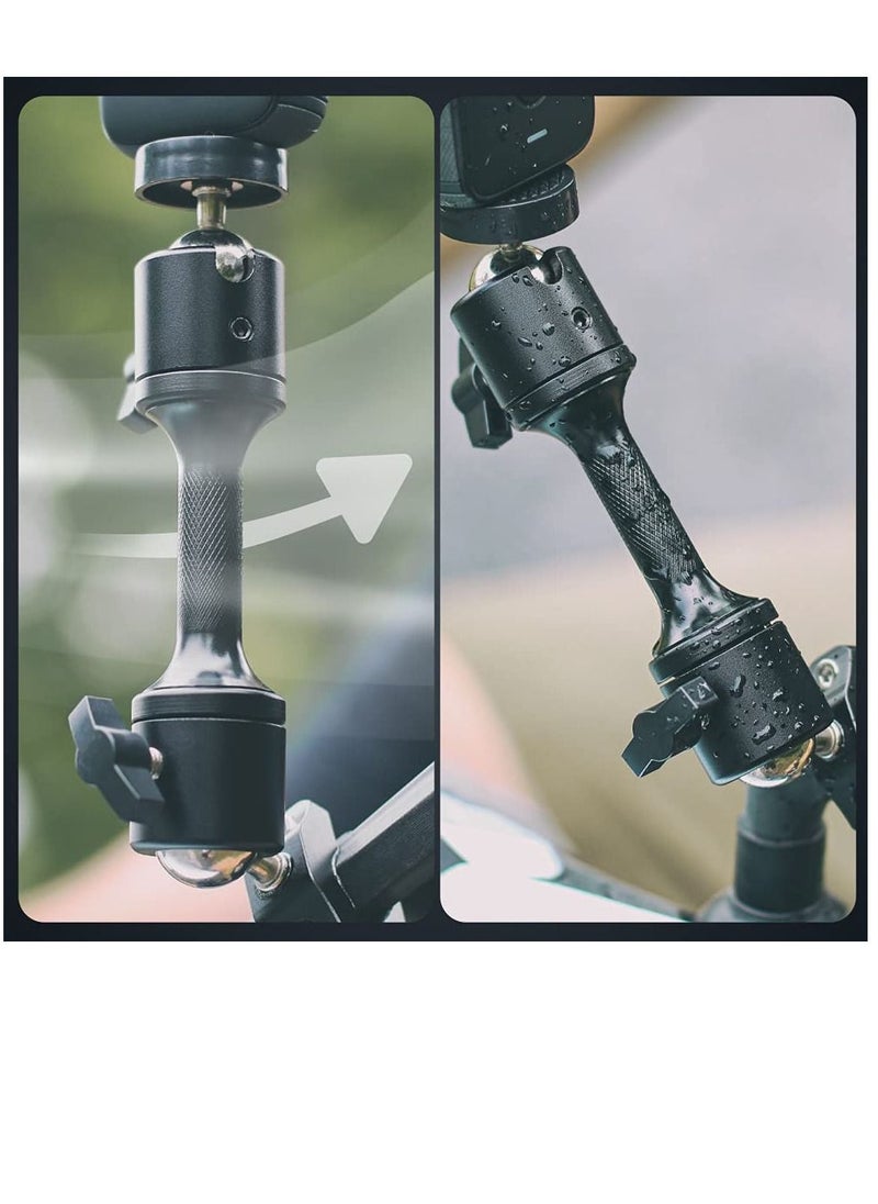 KASTWAVE حامل كاميرا دراجة نارية 360 درجة، دعامة تثبيت على المقود 1/4 حامل معدني متوافق مع GoPro Hero 11/10/ 9/8/7/6/5 أسود، DJI Osmo Action 3/2، Insta360 One X2، Camppark/AKASO والمزيد  - Image 5