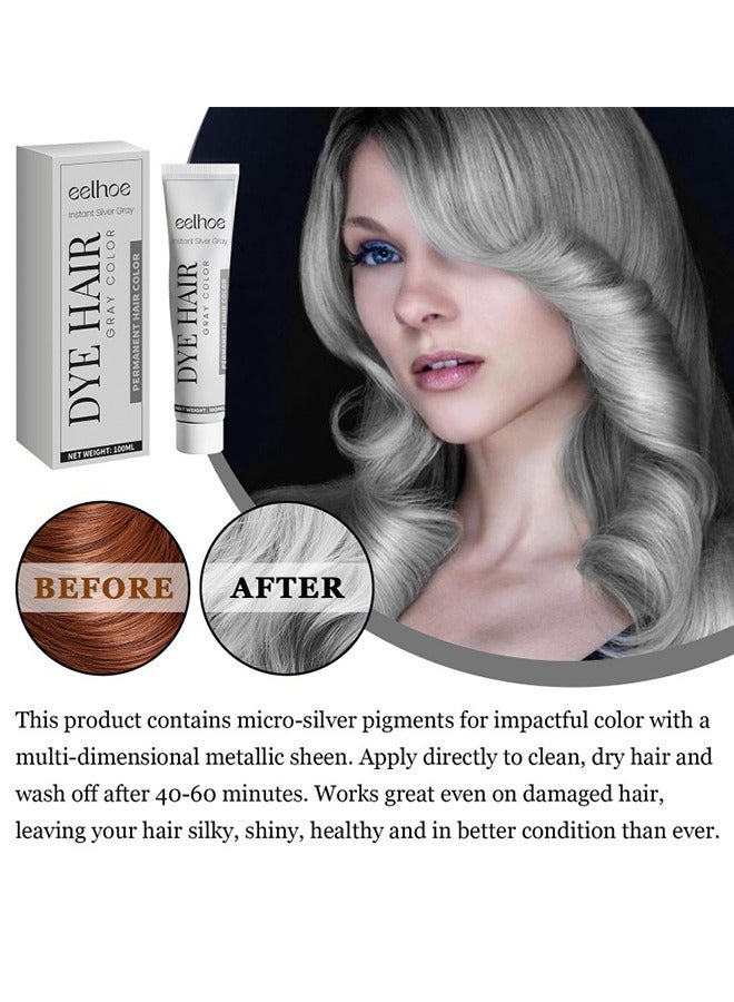 EELHOE Dye Hair -Hair Dye Light Gray Silver Color Cream,Gray Silver Color Cream,Grey Permanent Hair Dye,Silver Gray Natural Hair Color Cream,Silver Hair Dye - Image 3