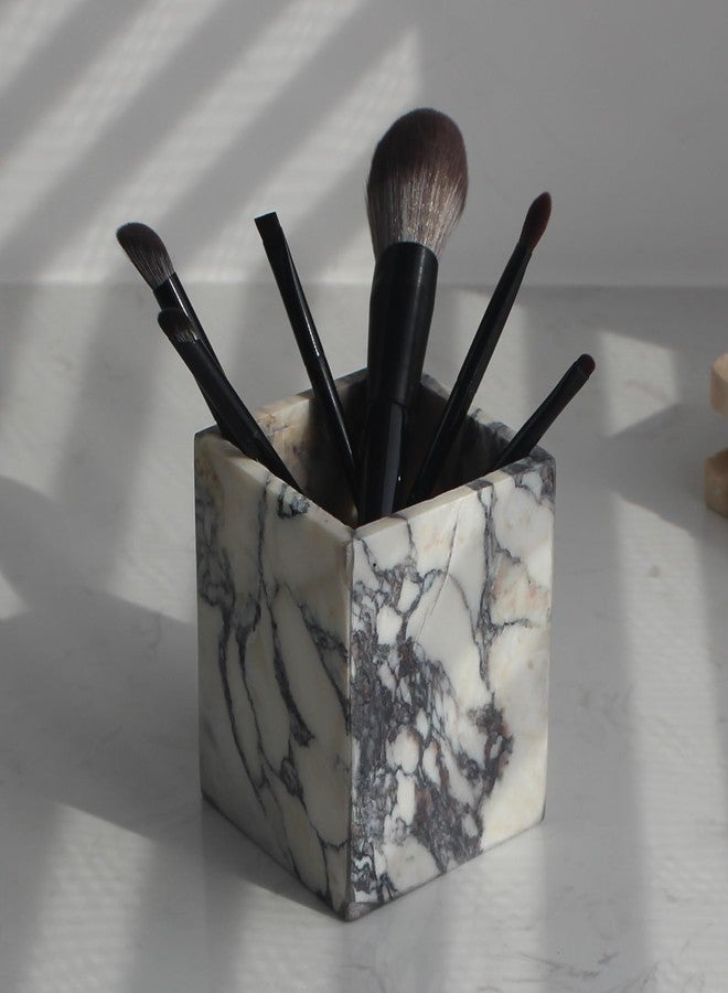 Natust Genuine Calacatta Viola Marble Toothbrush Holders for Bathroom, Natural Marble Makeup Brush Holder Countertop Organizer - Image 1
