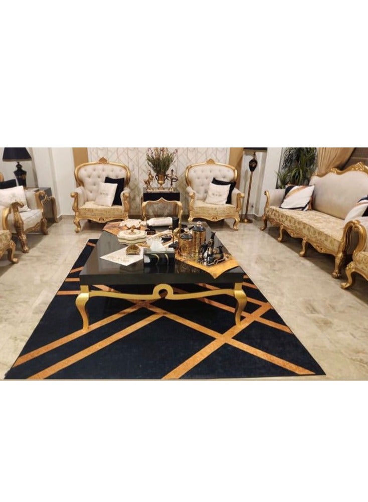 RIZARIES Black Art Deco Centerpiece Rug, Fabric, Rectangle - Image 1