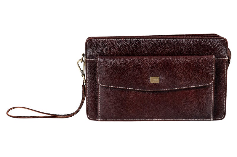 BRAND LEATHER Mens Genuine Leather Toiletry Bag Cash Pouch/Money Carrying Pouch/Handbags/Cheque Bookmultipurpose Travel Pouch (Brown) - Image 1