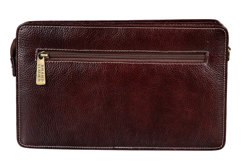 BRAND LEATHER Mens Genuine Leather Toiletry Bag Cash Pouch/Money Carrying Pouch/Handbags/Cheque Bookmultipurpose Travel Pouch (Brown) - Image 2