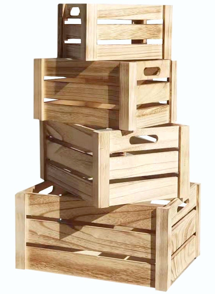 LINGWEI Wooden Storage Box Set Decorative Nesting Crates with Cutout Handles Set of 4 - Image 1