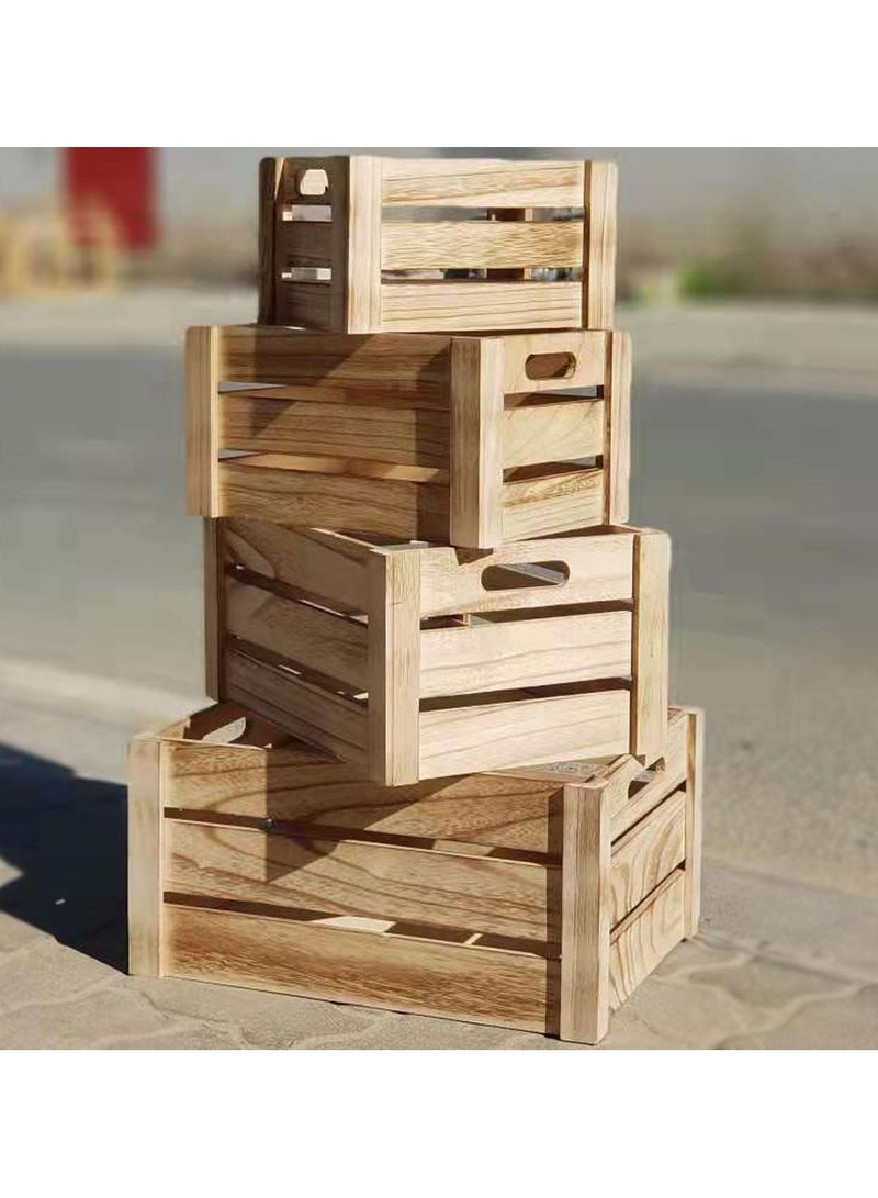 LINGWEI Wooden Storage Box Set Decorative Nesting Crates with Cutout Handles Set of 4 - Image 2