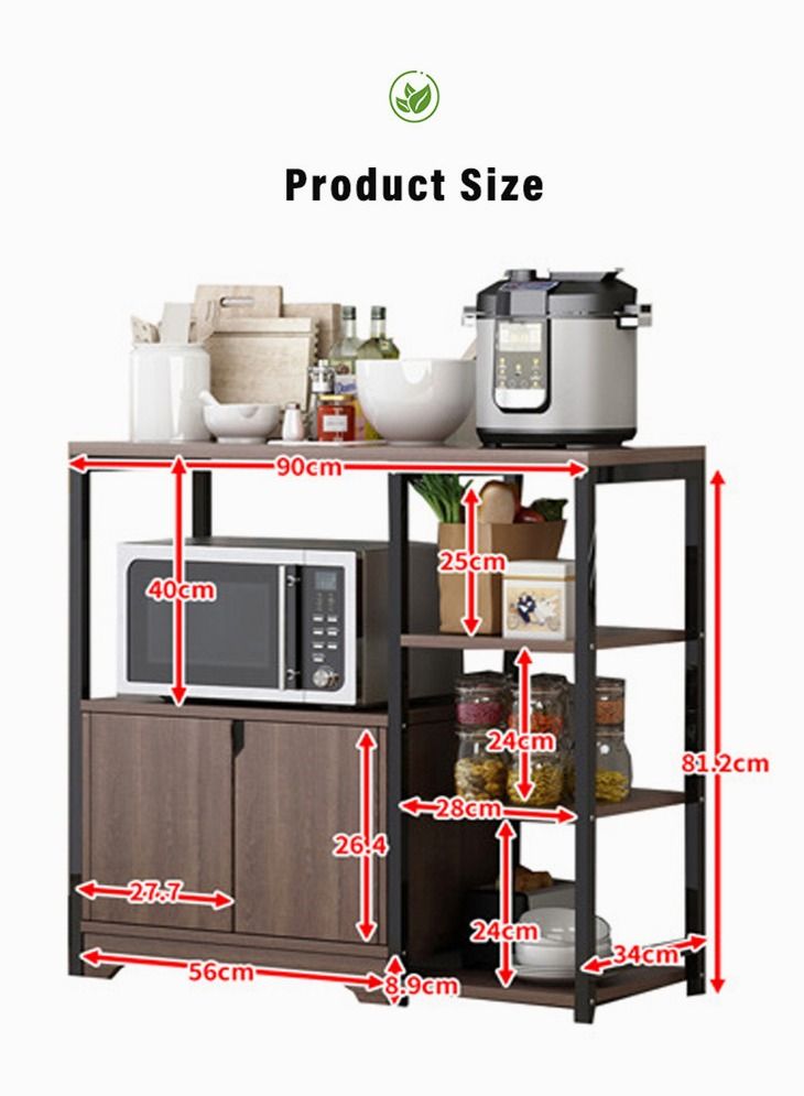 زويهاو رفوف المطبخ مع 3 طبقات التوابل رفوف ، رفوف المطبخ مع خزائن متعددة الوظائف أدوات المائدة الخضار والفواكه - Image 5