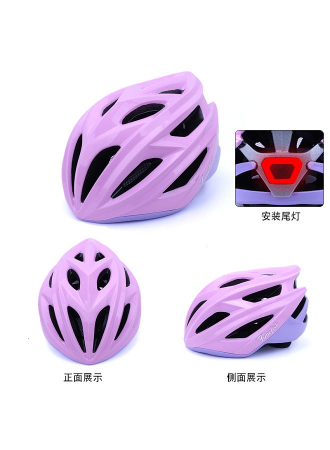 Pink and Purple Adult and Kids Breathable Cycling Helmet with Tail Light for Mountain, Road and Balance Bikes