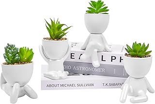 LJMBOEN LJMBOEN 4 PCS Cute Fake Succulent with Creative Human Shaped Pots,Mini Ceramic Plant Potted Succulents for Women  - Image 1
