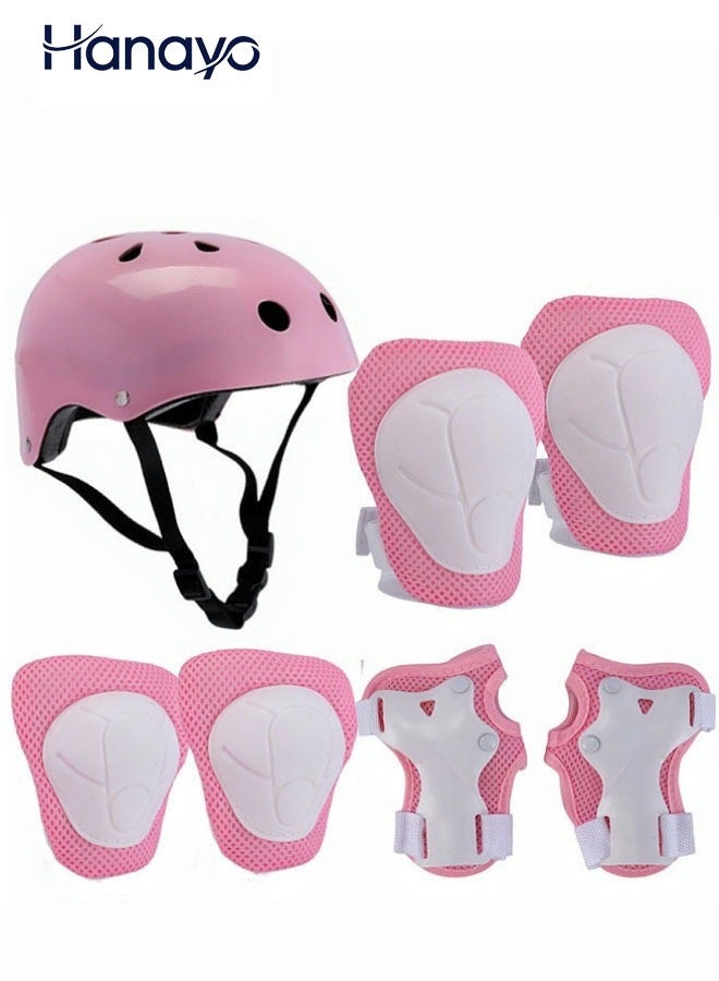 Hanayo 7 Pcs Kids Protective Gear Set Kids Helmet Pad Set Adjustable Kids Bike Helmet Toddler Helmets for Girls Boys Safety Protection Gear for Outdoor Sports(Pink) - Image 1
