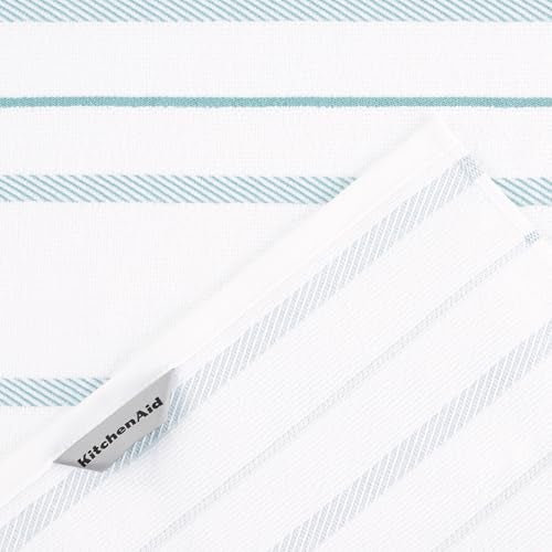 KitchenAid Albany Kitchen Towel 4-Pack Set, Mineral Water Aqua/White, 16"x26" - Image 5