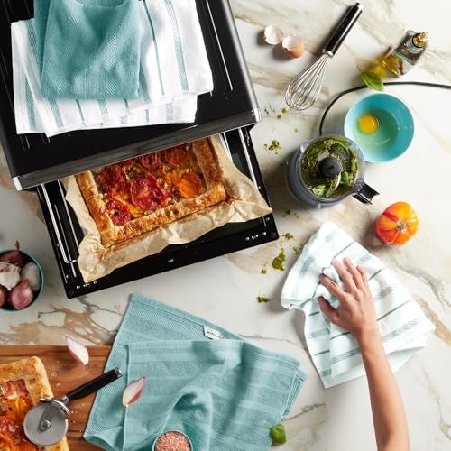 KitchenAid Albany Kitchen Towel 4-Pack Set, Mineral Water Aqua/White, 16"x26" - Image 3