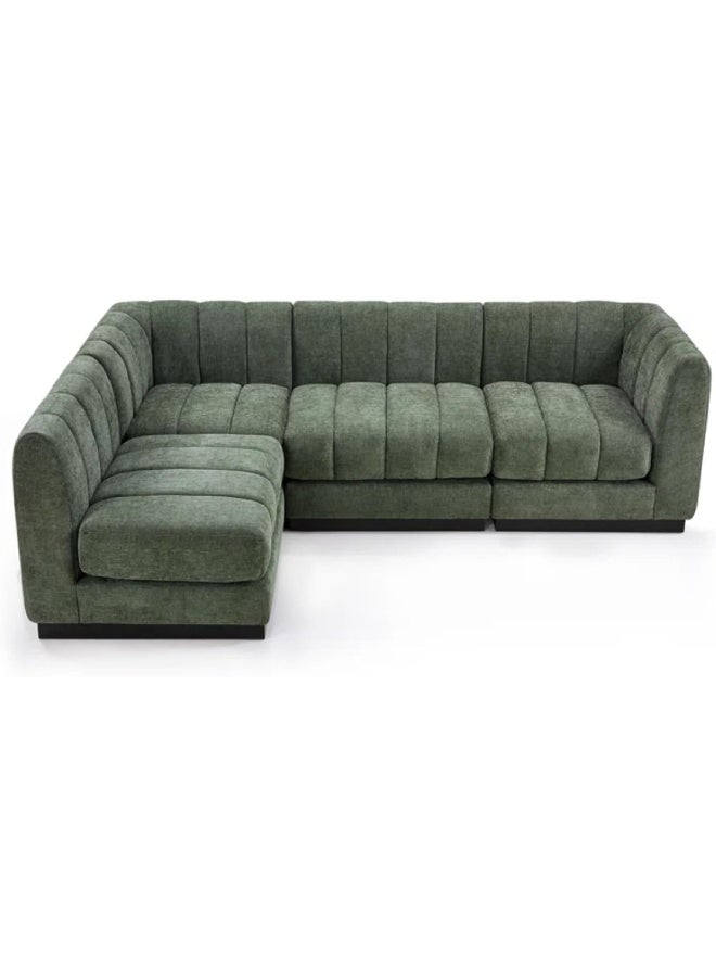 Poppins Home 4-Seater L-Shaped Modular Sectional Sofa with Soft Fabric Upholstery and Durable Solid Wood Base â€“ Versatile Design for Use Together or Separately (Green)  - Image 5