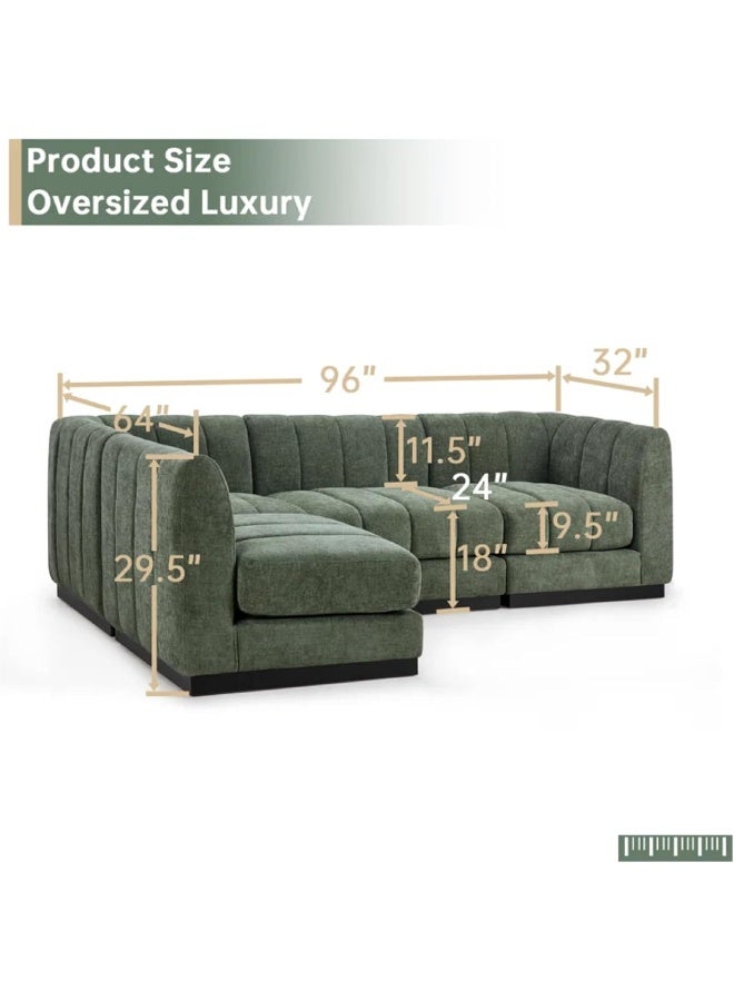 Poppins Home 4-Seater L-Shaped Modular Sectional Sofa with Soft Fabric Upholstery and Durable Solid Wood Base â€“ Versatile Design for Use Together or Separately (Green)  - Image 2