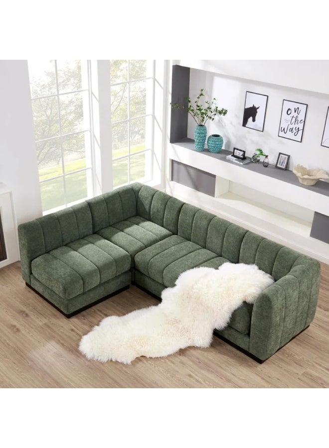Poppins Home 4-Seater L-Shaped Modular Sectional Sofa with Soft Fabric Upholstery and Durable Solid Wood Base â€“ Versatile Design for Use Together or Separately (Green)  - Image 1