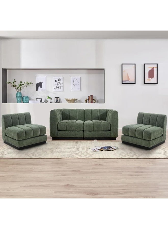 Poppins Home 4-Seater L-Shaped Modular Sectional Sofa with Soft Fabric Upholstery and Durable Solid Wood Base â€“ Versatile Design for Use Together or Separately (Green)  - Image 3