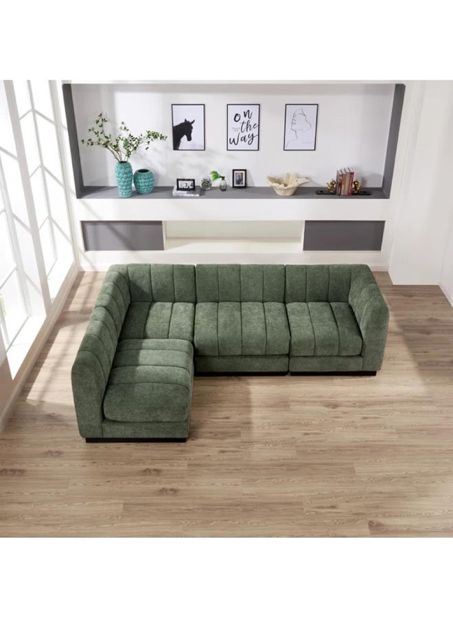 Poppins Home 4-Seater L-Shaped Modular Sectional Sofa with Soft Fabric Upholstery and Durable Solid Wood Base â€“ Versatile Design for Use Together or Separately (Green)  - Image 4