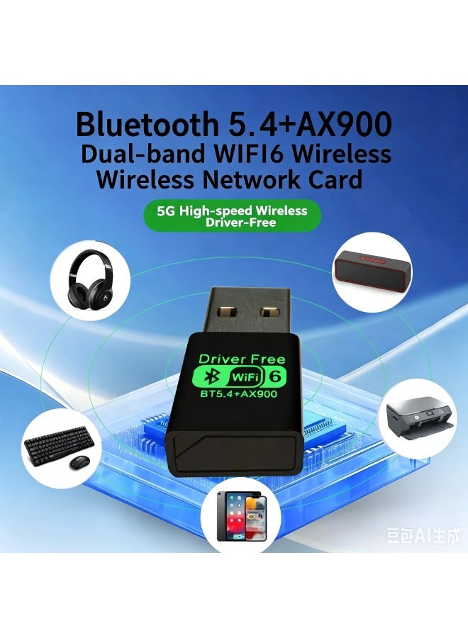 AX900 WiFi 6 USB Wireless Adapter with Bluetooth 5.4, Dual Band 2.4G/5G WiFi Receiver, Driver-Free USB Network Card for PC/Desktop, Supports Windows/Linux/UOS - Image 2