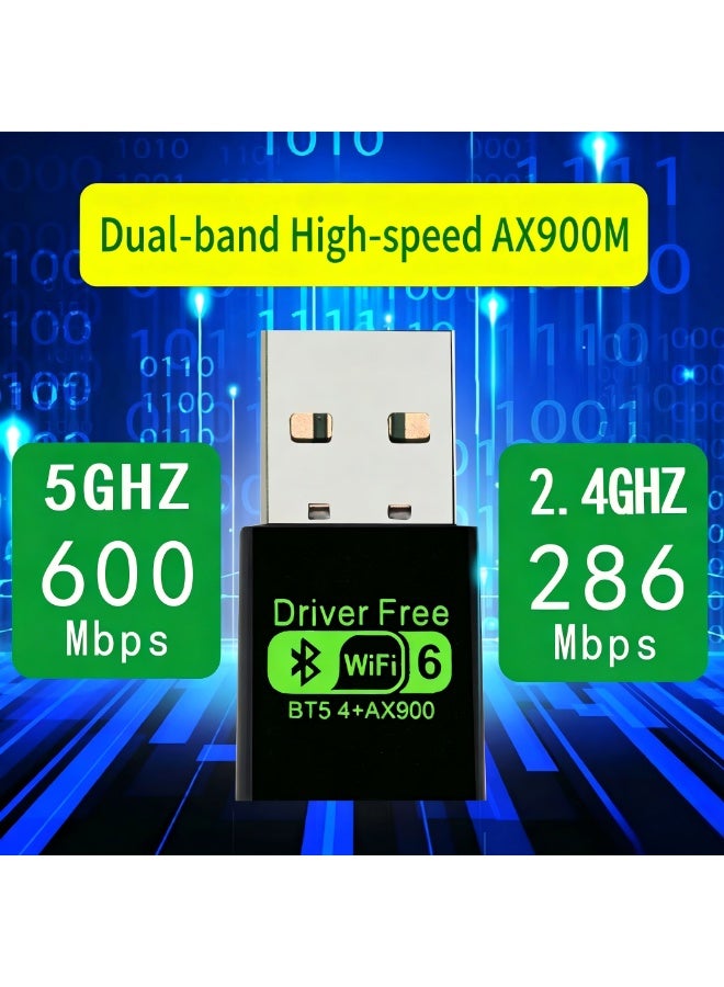AX900 WiFi 6 USB Wireless Adapter with Bluetooth 5.4, Dual Band 2.4G/5G WiFi Receiver, Driver-Free USB Network Card for PC/Desktop, Supports Windows/Linux/UOS - Image 1