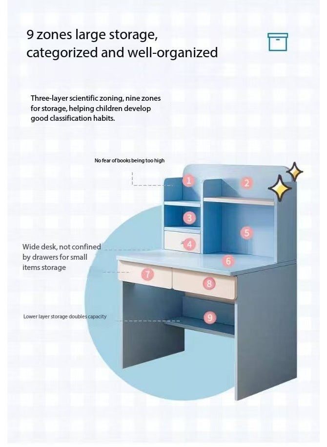 Kids Study Desk, Student Desk, Student Writing Desk, Multi-functional Kids Study Desk, Home Office Desk, Laptop Desk with Multi-tier Bookshelf and Storage Drawer, for Boys and Girls（YN118) - Image 4