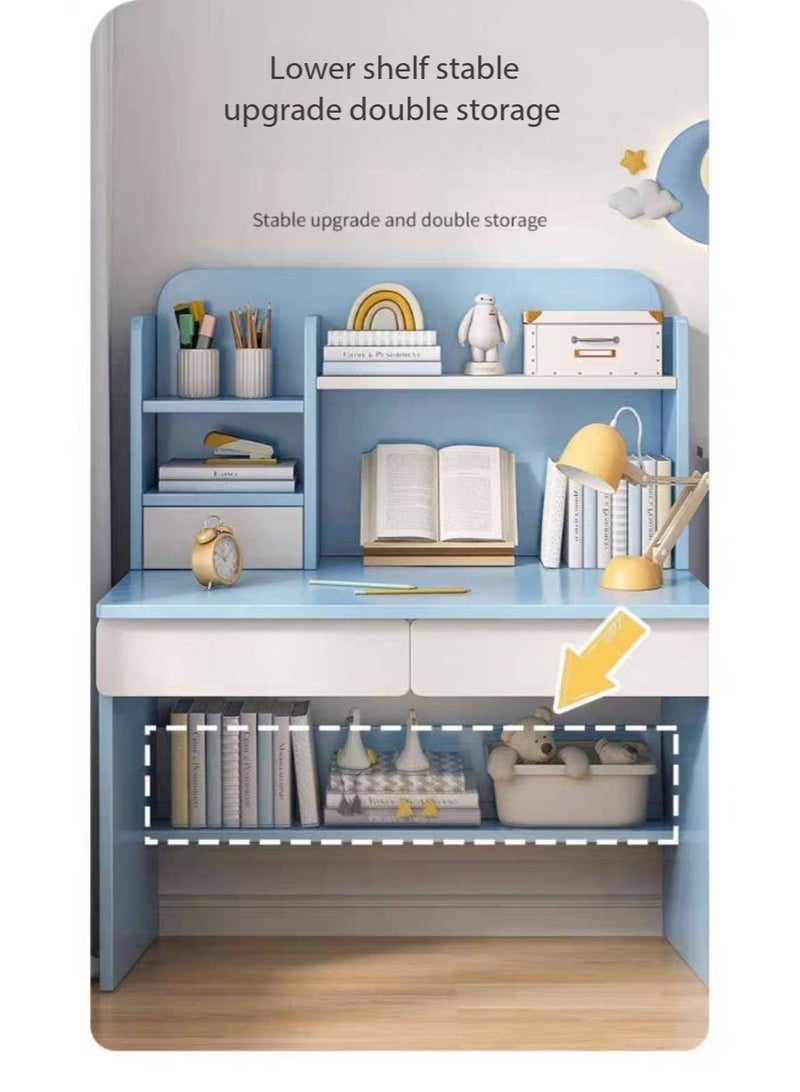 Kids Study Desk, Student Desk, Student Writing Desk, Multi-functional Kids Study Desk, Home Office Desk, Laptop Desk with Multi-tier Bookshelf and Storage Drawer, for Boys and Girls（YN118) - Image 5