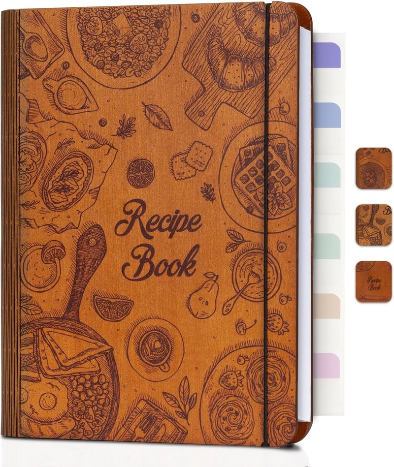 ikedas Woodcover Blank Recipe Book to Write in Your Own Recipes, Recipe Binder for Handwritten Recipes, Thoughtful Blank Recipe Book, Recipe Journal Gift, Cook Books Blank, Recipe Holders, Baking Version - Image 1