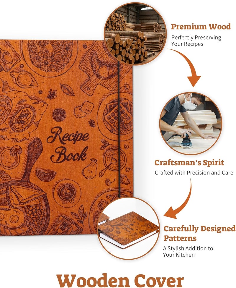 ikedas Woodcover Blank Recipe Book to Write in Your Own Recipes, Recipe Binder for Handwritten Recipes, Thoughtful Blank Recipe Book, Recipe Journal Gift, Cook Books Blank, Recipe Holders, Baking Version - Image 2