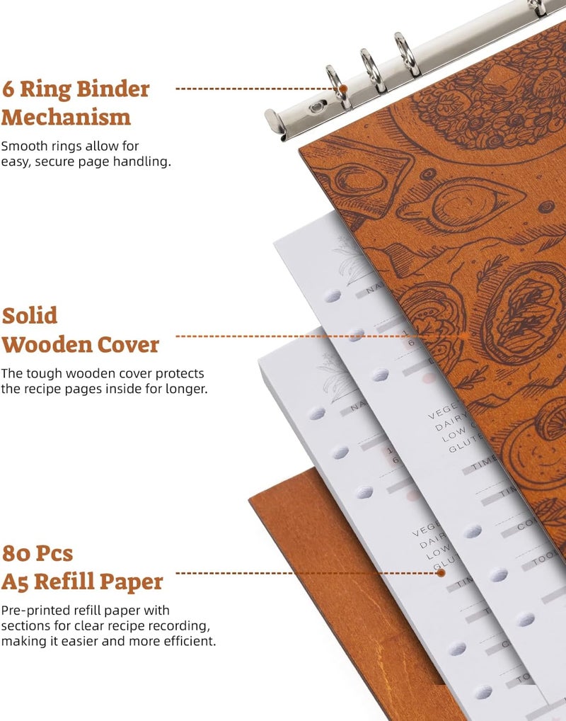 ikedas Woodcover Blank Recipe Book to Write in Your Own Recipes, Recipe Binder for Handwritten Recipes, Thoughtful Blank Recipe Book, Recipe Journal Gift, Cook Books Blank, Recipe Holders, Baking Version - Image 3