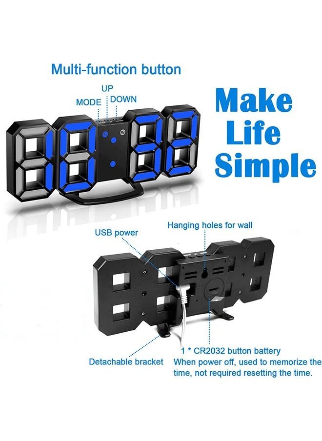 PADOM - Padom 3D LED Digital Clock Glowing Night Mode Brightness Adjustable Electronic Table Clock 24 Or 12 Hour Display Alarm Clock Wall Hanging - Image 1