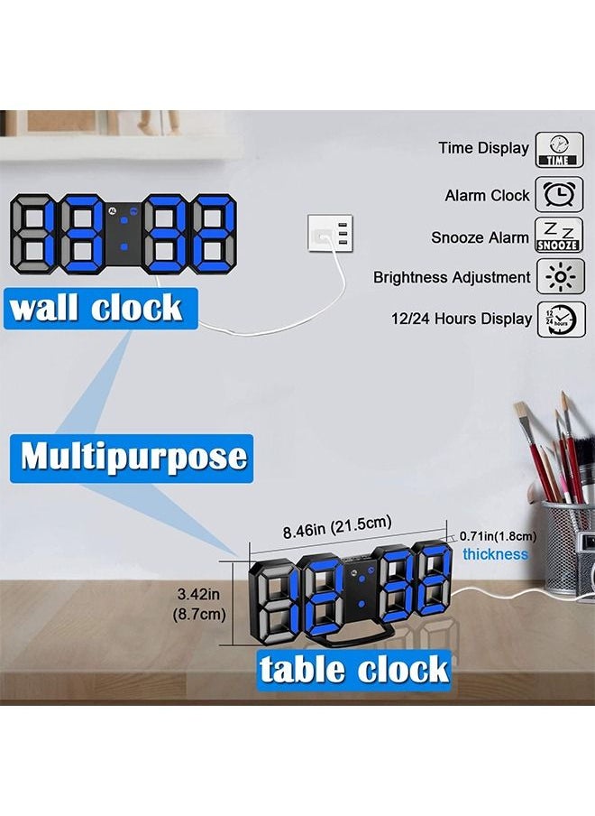 PADOM - Padom 3D LED Digital Clock Glowing Night Mode Brightness Adjustable Electronic Table Clock 24 Or 12 Hour Display Alarm Clock Wall Hanging - Image 1