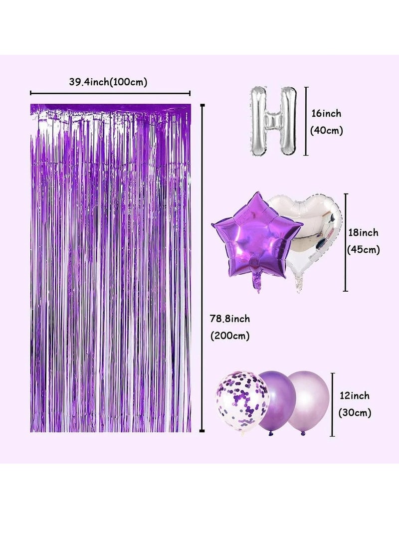 Happy Birthday Party Decorations Set - Purple Balloons, Confetti Balloons, Foil Curtains, and Stars - Image 3