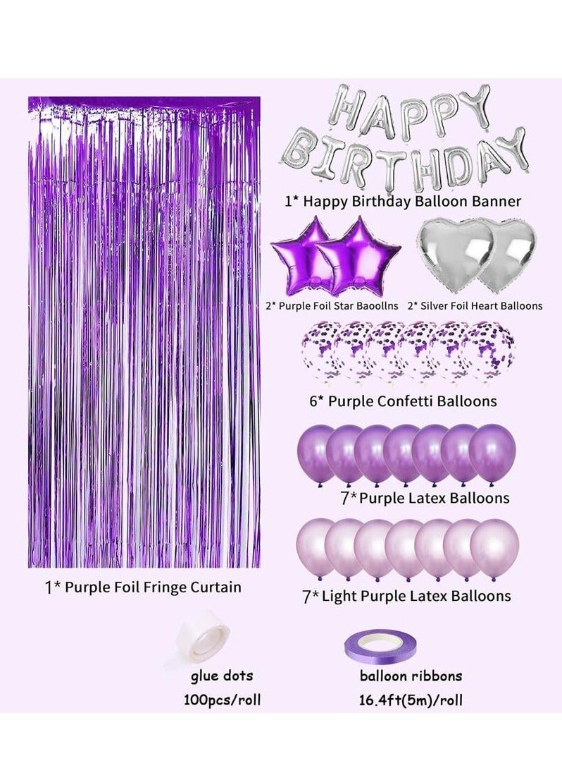 Happy Birthday Party Decorations Set - Purple Balloons, Confetti Balloons, Foil Curtains, and Stars - Image 4