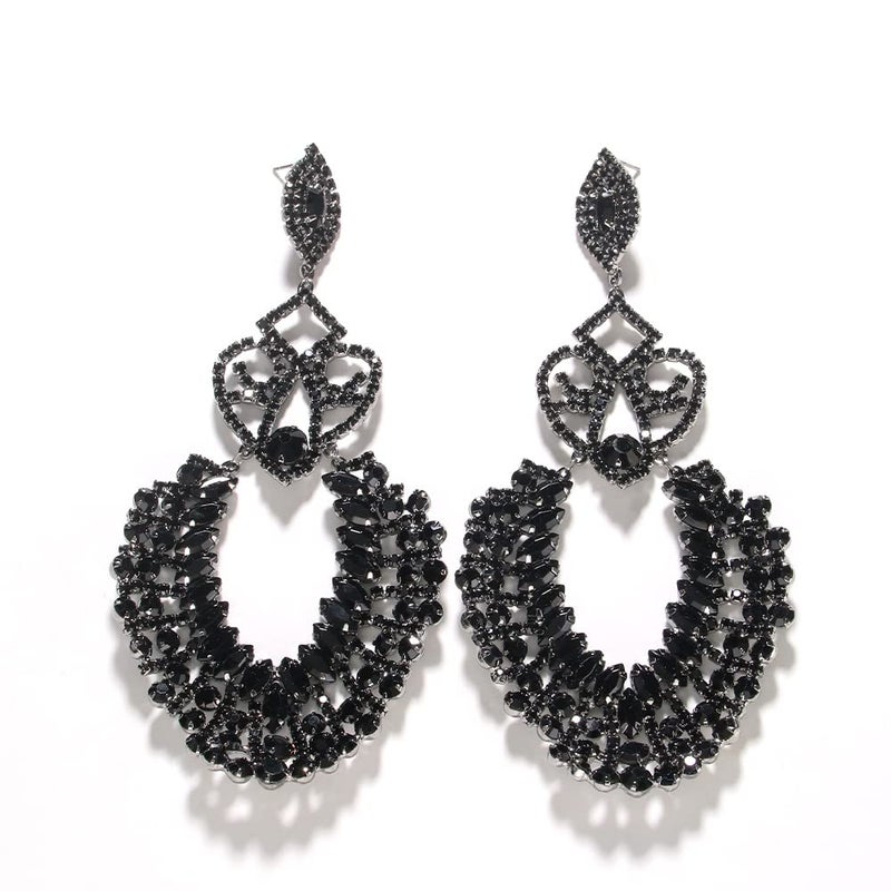 XSBODY Rhinestone Black Dangle Earrings for women Crystal Geometric Drop Statement Earrings Costume Jewelry (A-Black) - Image 3