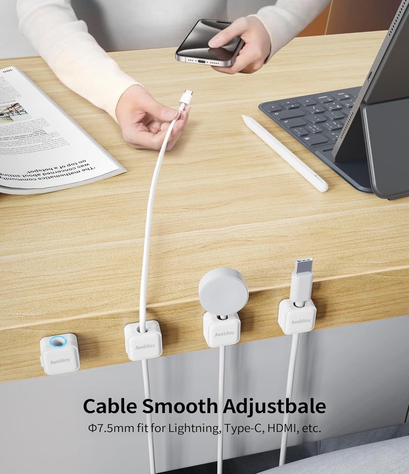 Aeebliay 9 Pack Magnetic Cable Clips Cord Holder, Desk Cable Management Accessories, Adhesive USB Wire Holder Keeper Organizer for Home Office Desk Phone Car Wall Desktop Nightstand - White - Image 4