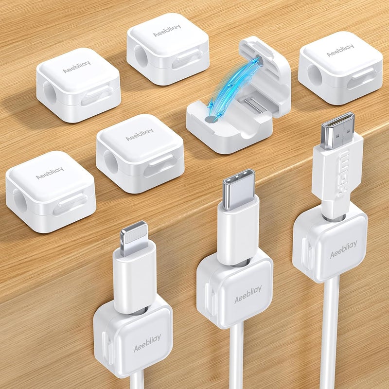 Aeebliay 9 Pack Magnetic Cable Clips Cord Holder, Desk Cable Management Accessories, Adhesive USB Wire Holder Keeper Organizer for Home Office Desk Phone Car Wall Desktop Nightstand - White - Image 1