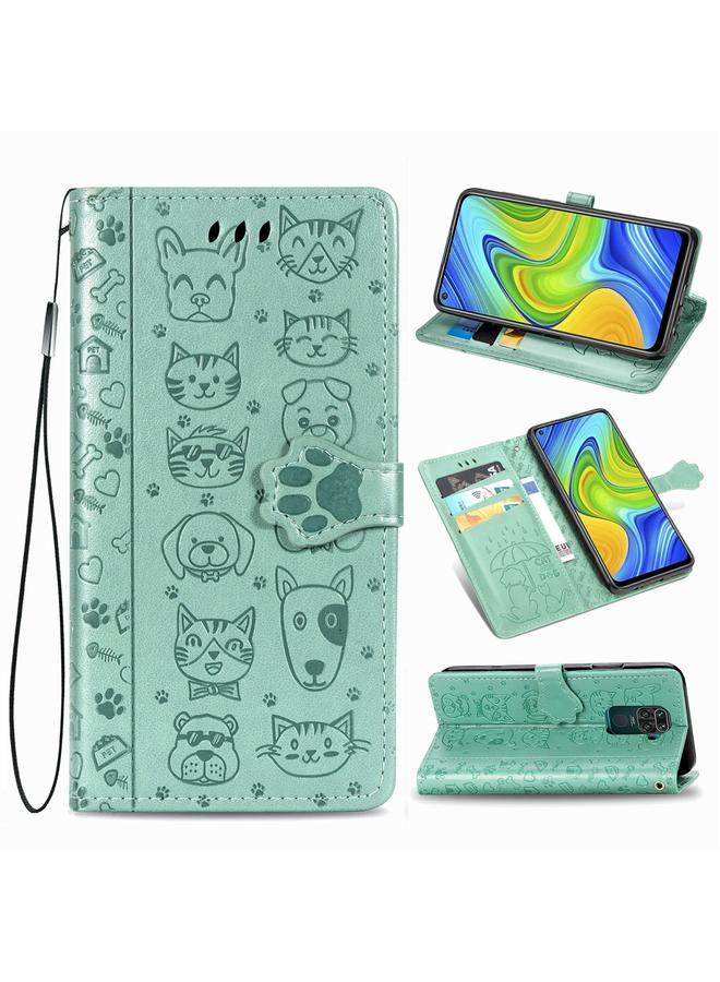 Case For Xiaomi Redmi 10X & Note 9 Lovely Cat and Dog Embossing Pattern Horizontal Flip Leather Case , with Holder & Card Slots & Wallet & Cartoon Clasp & Lanyard