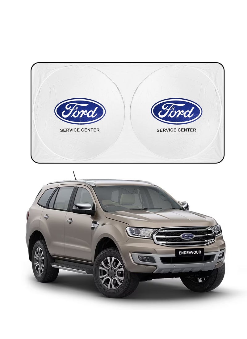 فورد مظلة سيارة FORD لحماية من الأشعة فوق البنفسجية والحرارة، حاجب شمس قابل للطي يحافظ على برودة سيارتك، يحجب الأشعة فوق البنفسجية، واقي شمسي للزجاج الأمامي للسيارة  - Image 1