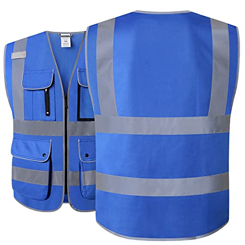 HATAUNKI Class 2 Retro-Reflection Safety Vests 9 Pockets and Front Zipper ANSI/ISEA 107-2015(Blue-3, Medium) - Image 5