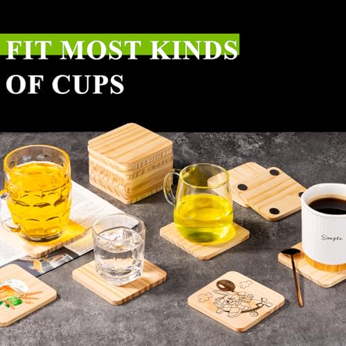 Yangbaga 46Pcs Unfinished Wood Coasters-4" Unfinished Natural Wood Slices for Crafts Round with Non-Slip for Wedding Decoration/Blank Coasters Wood Kit DIY Architectural Models Drawing Painting Wood Engraving - Image 4