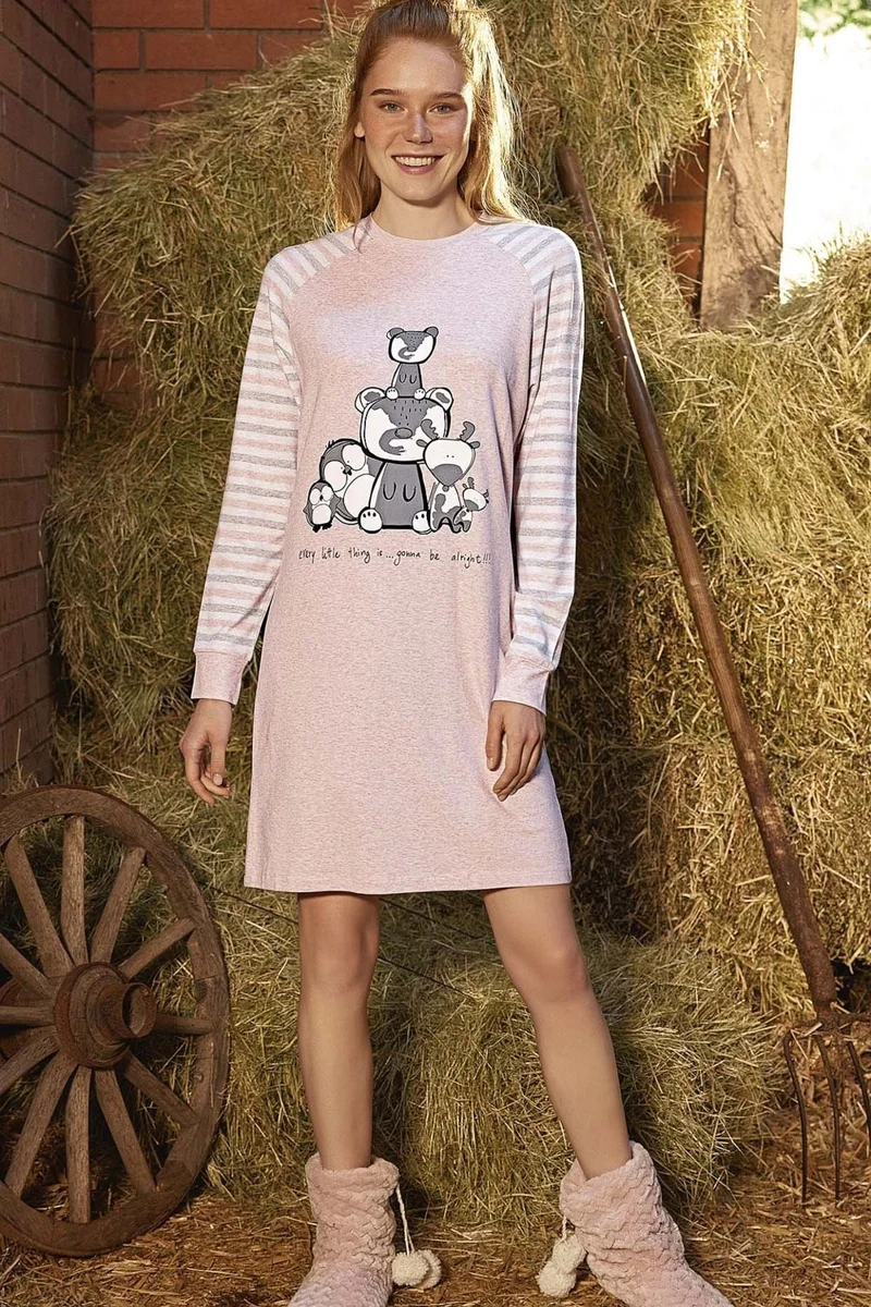 Monamise 21162 Women's Long Sleeve Nightgown-Pink